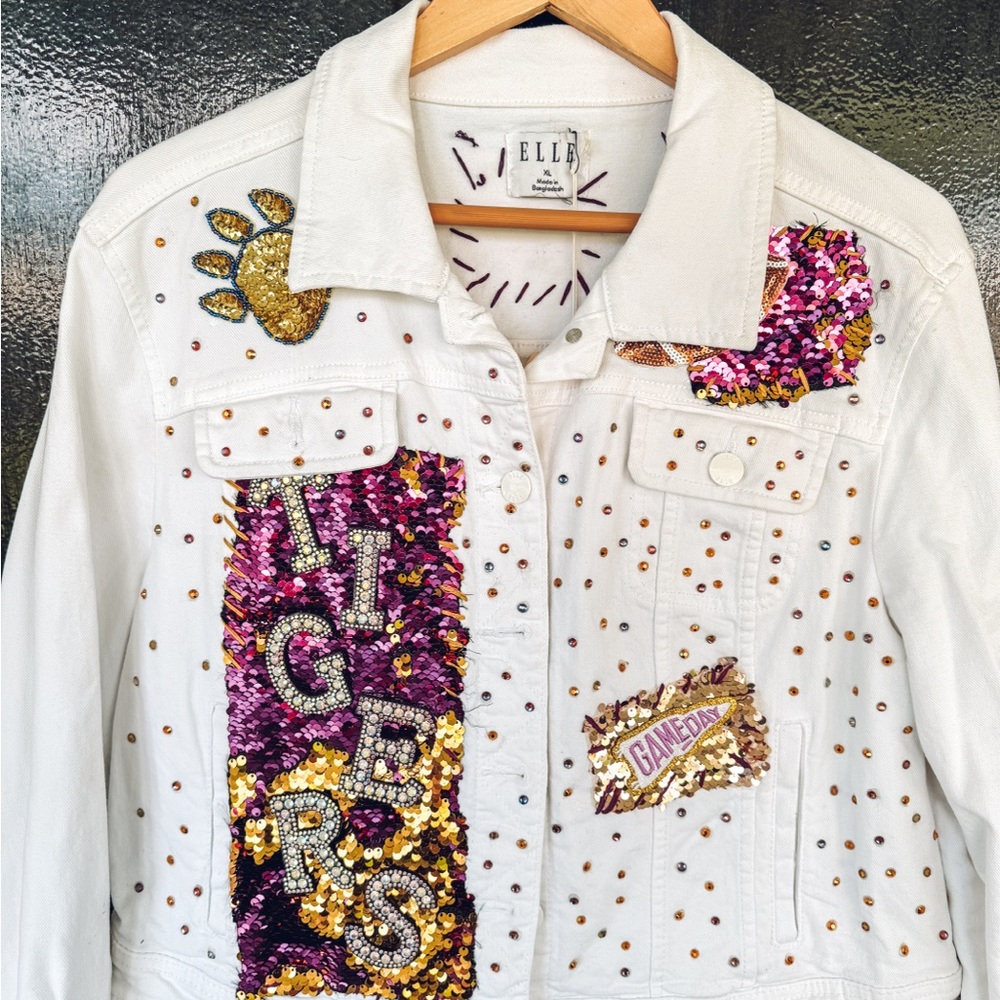 Custom LSU (Louisiana State University) Tiger Football Inspired Denim Jacket
